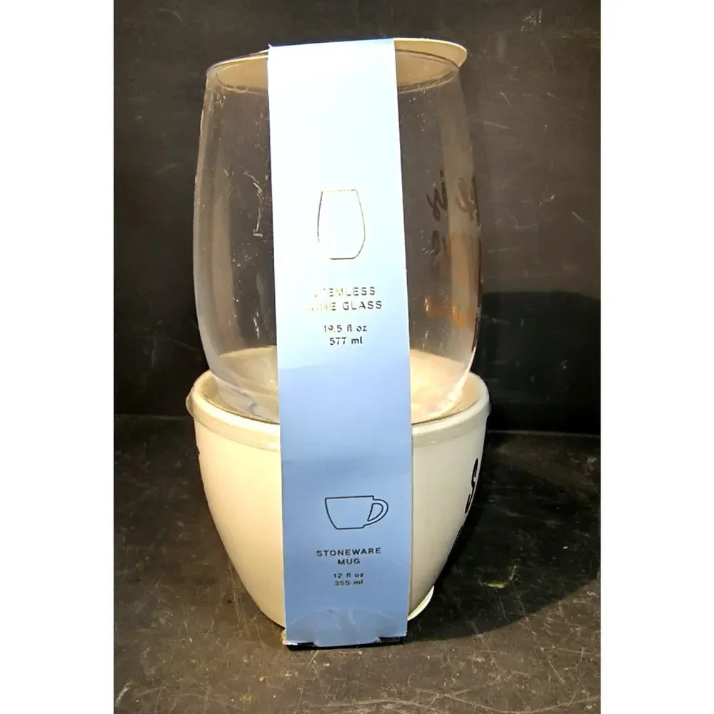 2068. Gift Set Stoneware Mug Stemless Wine Glass Seize the Day Tomorrow